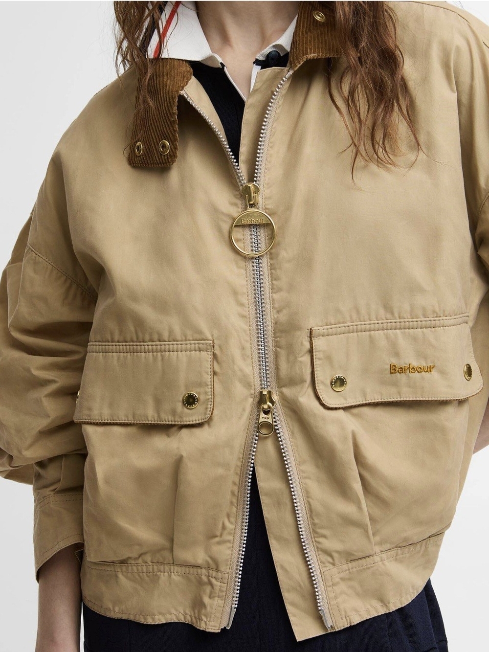 Barbour Blackthorn Casual Jacket Beige Tattersall Corduroy Collar